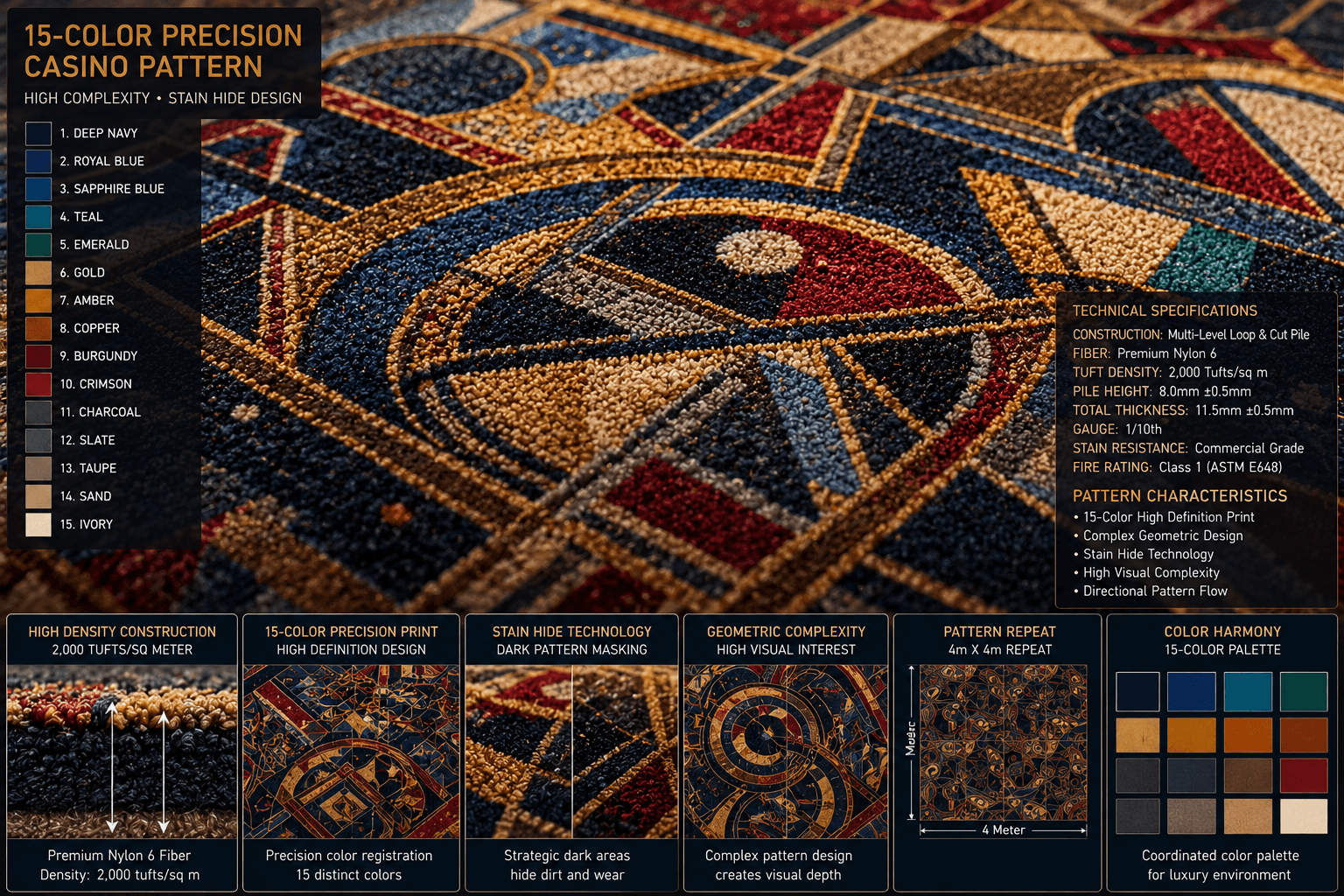 Detailed casino carpet pattern complexity close-up