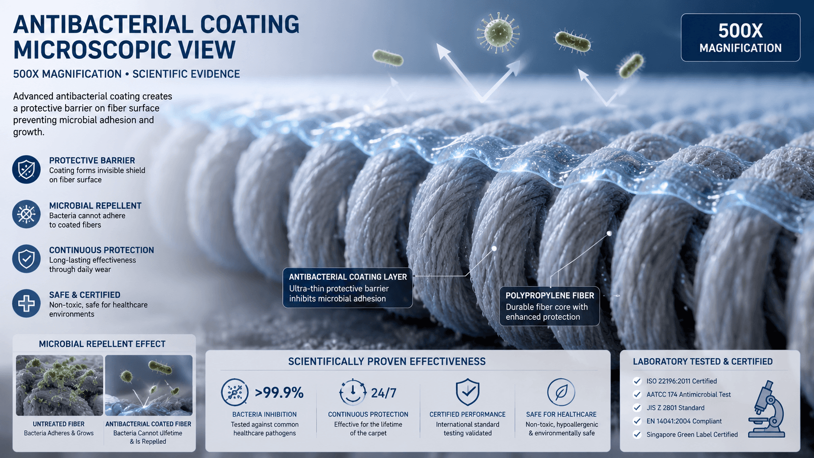 Antimicrobial carpet detail for healthcare setting