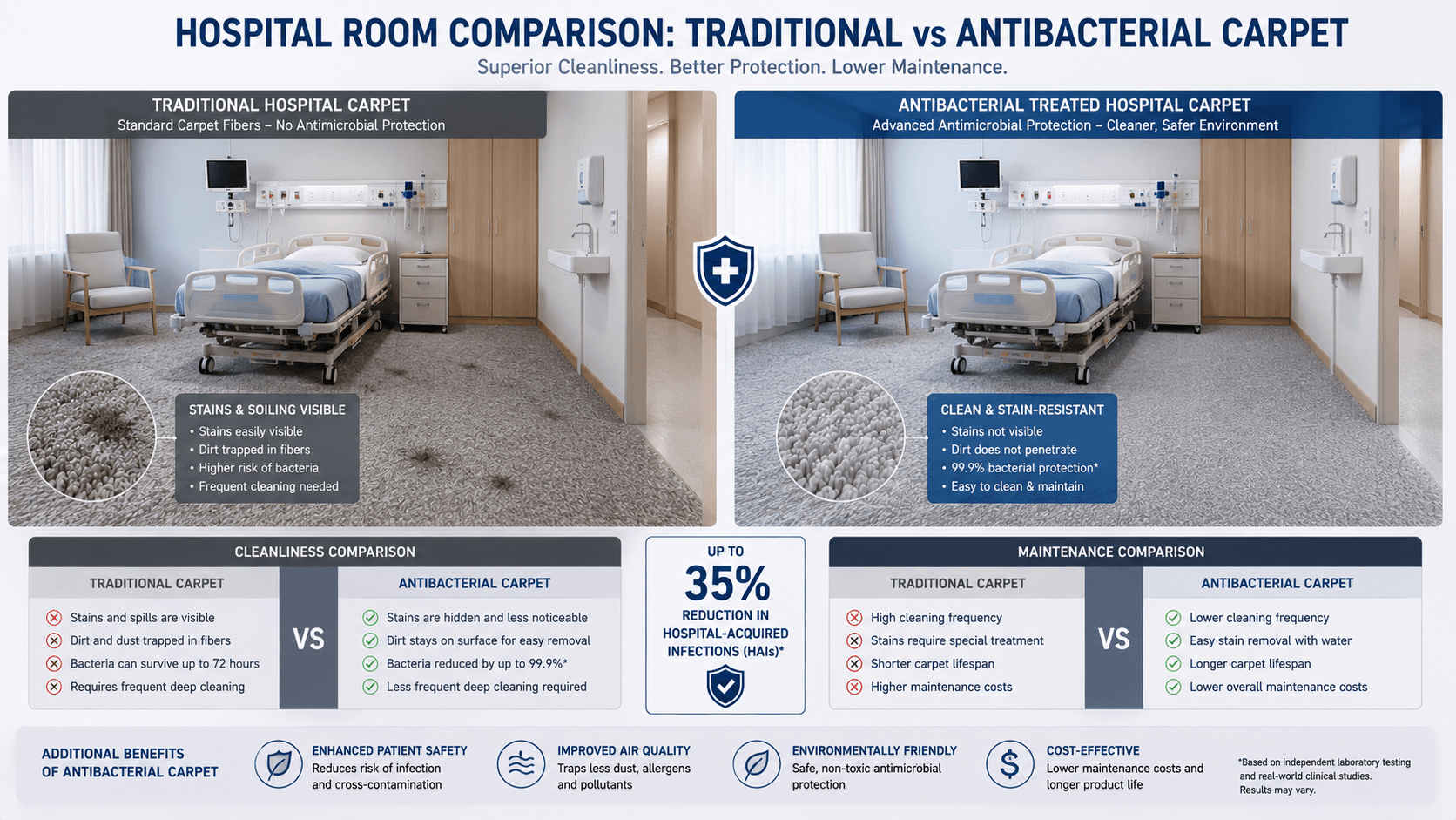 Comparison view of healthcare carpet environment performance