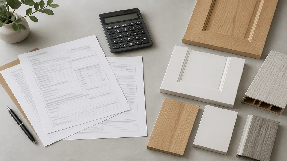Customs declaration documents and door material samples prepared for HS code review