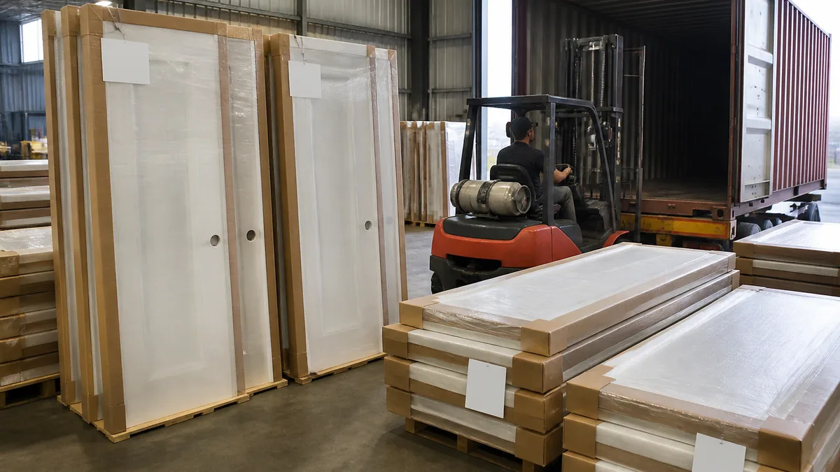 Final inspection and export packing for a bulk custom wooden door order