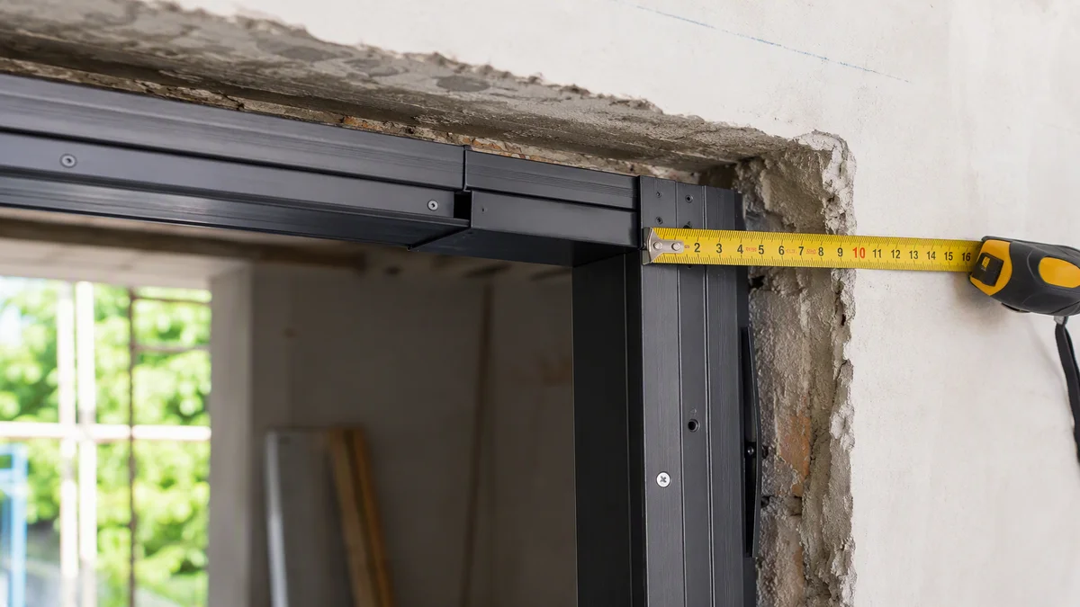 Adjustable telescopic door jamb being fitted into a finished wall opening