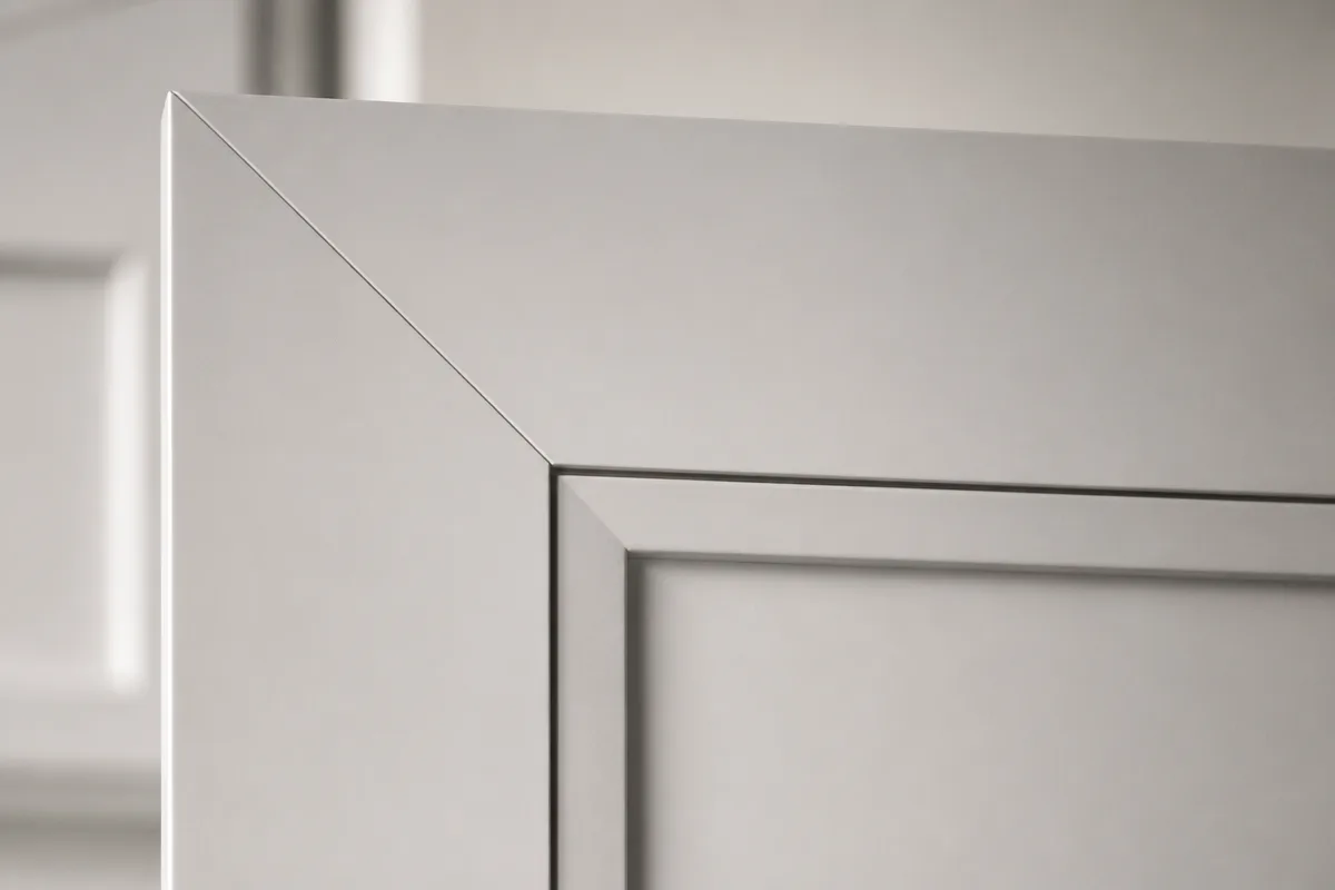 Shaker door panel profile and rail detail shown close up