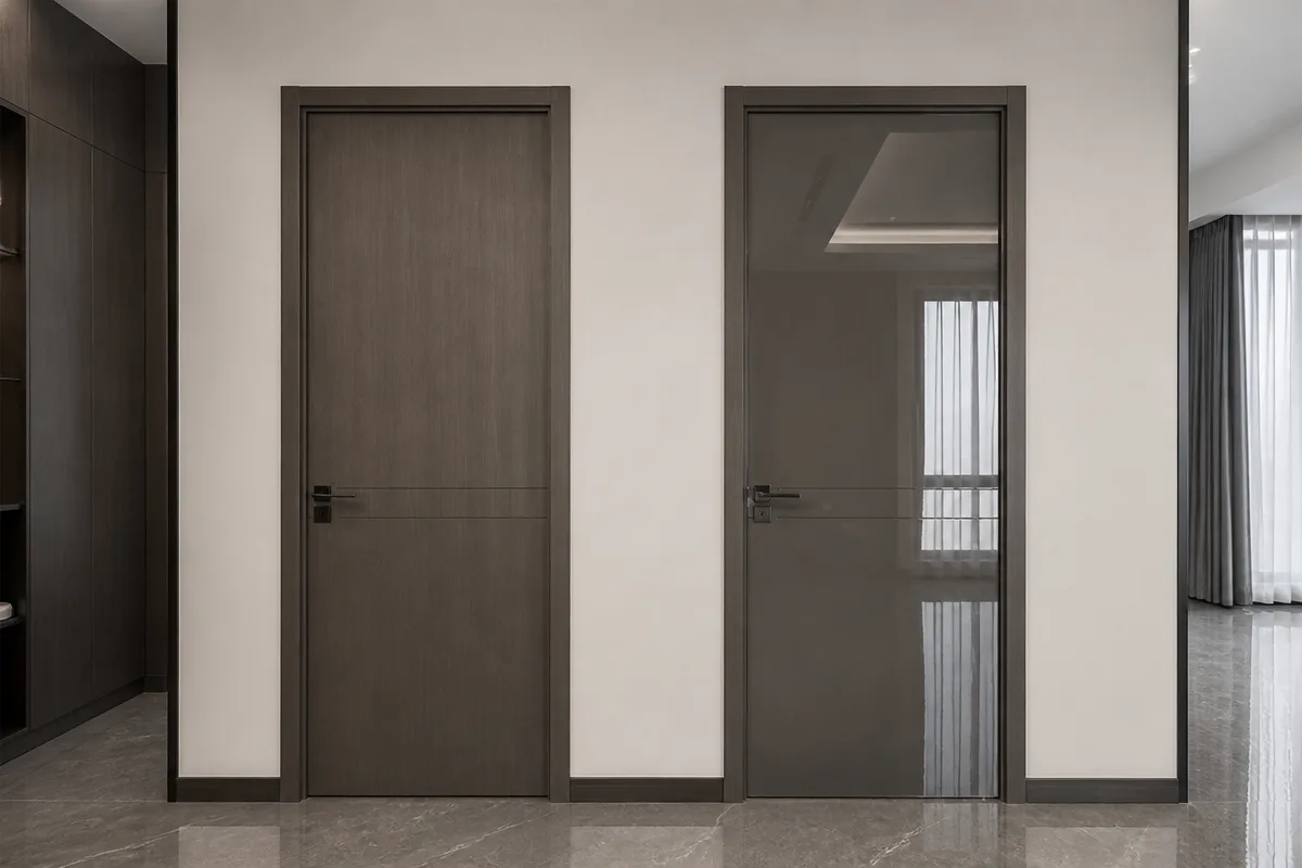 Finished interior doors shown in a repeated apartment application