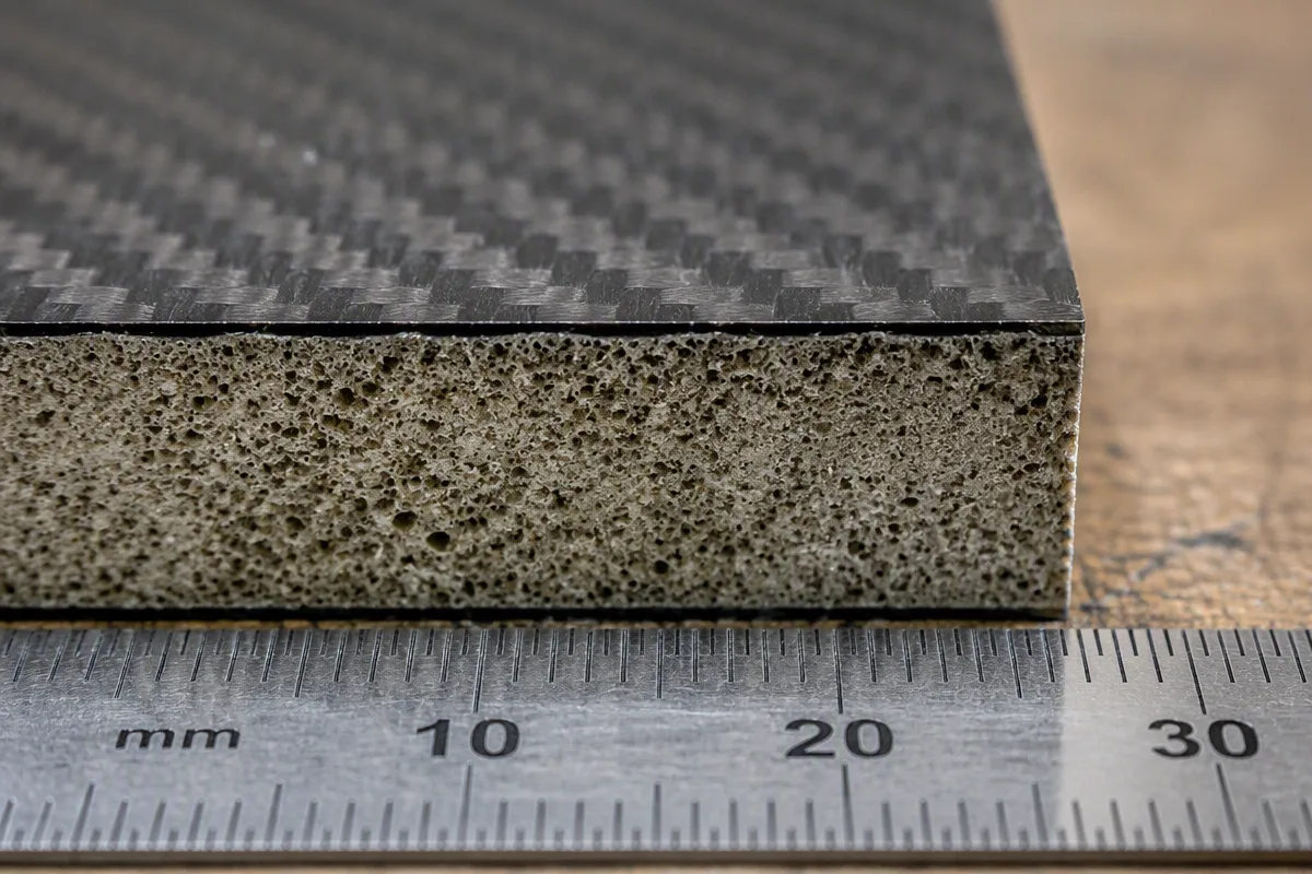 Close view of a carbon crystal door surface layer and edge construction