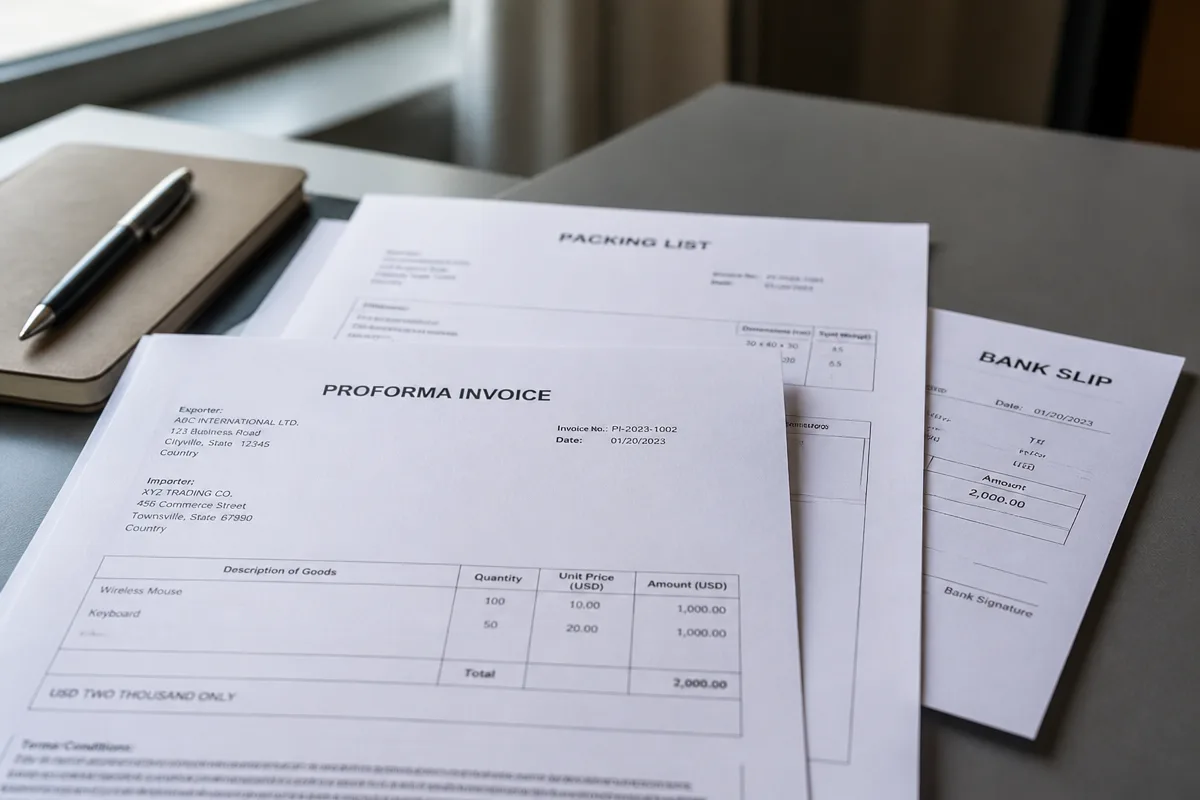 Order milestone documents and approved door samples on a procurement table