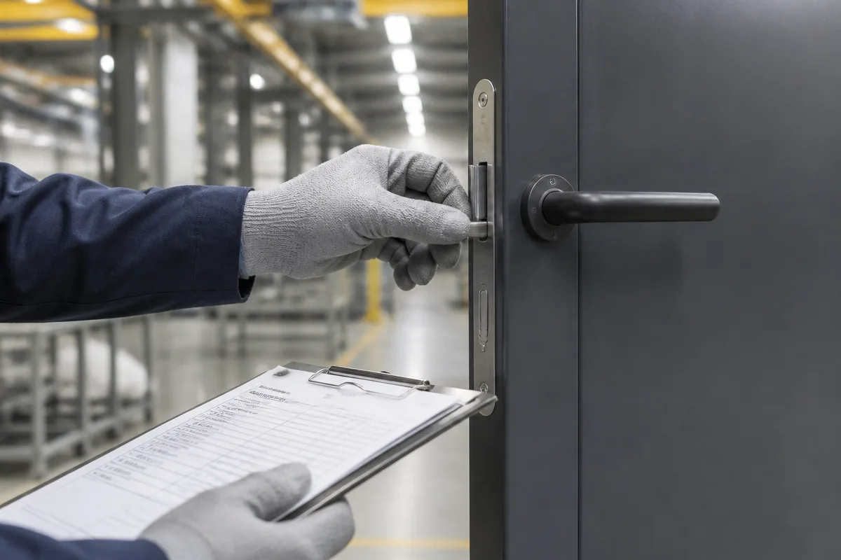 Door hardware and operation check during a pre-shipment inspection