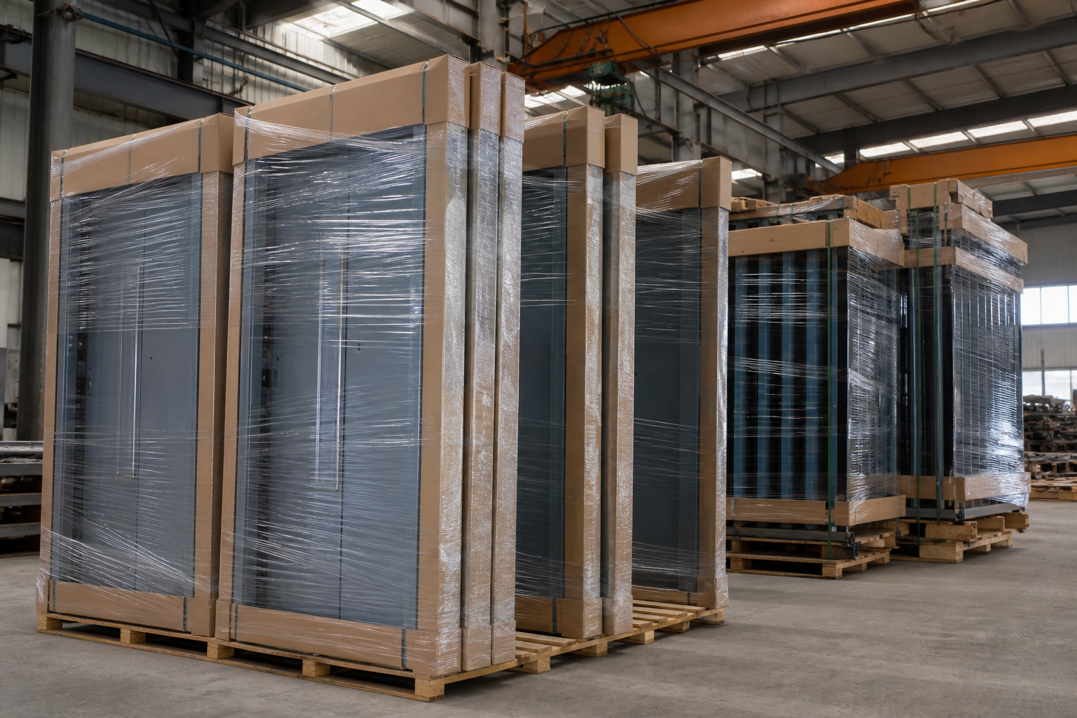 Fire-rated steel door export packing with protected frame and door-set components