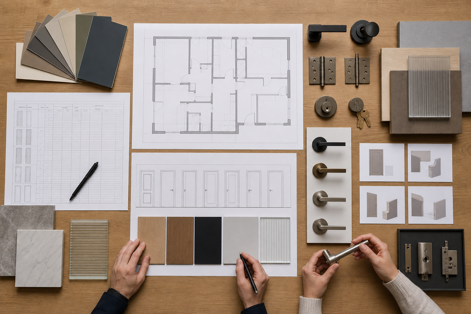Door schedule RFQ drawing review with opening list dimensions and hardware samples