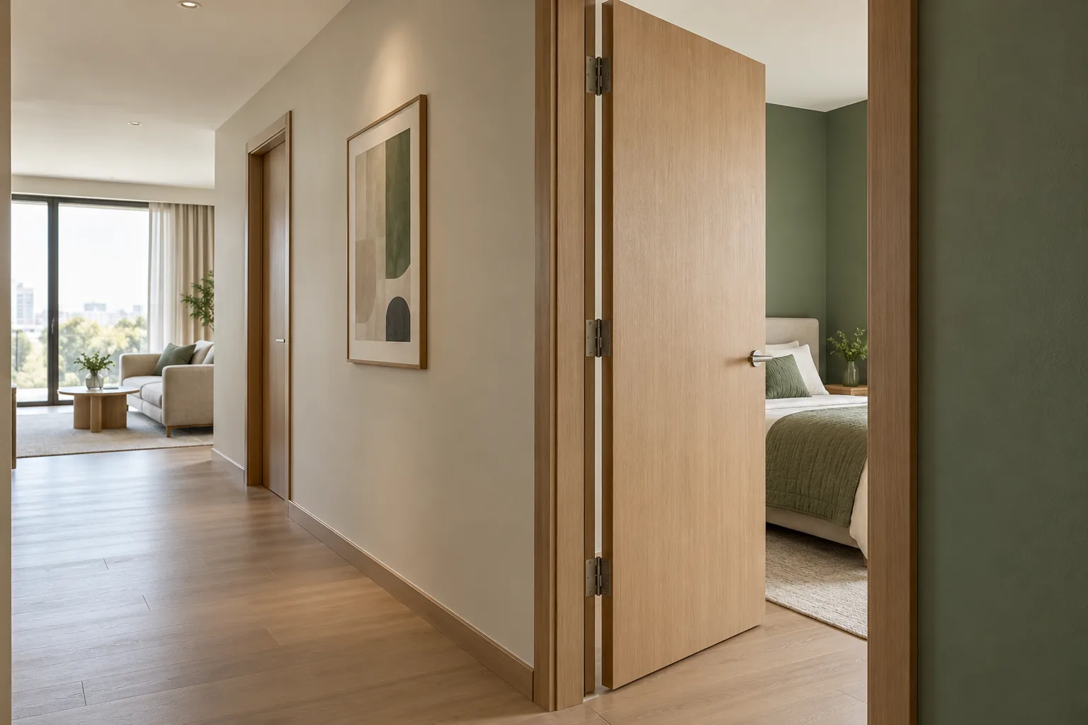 Illustrative open interior door and frame