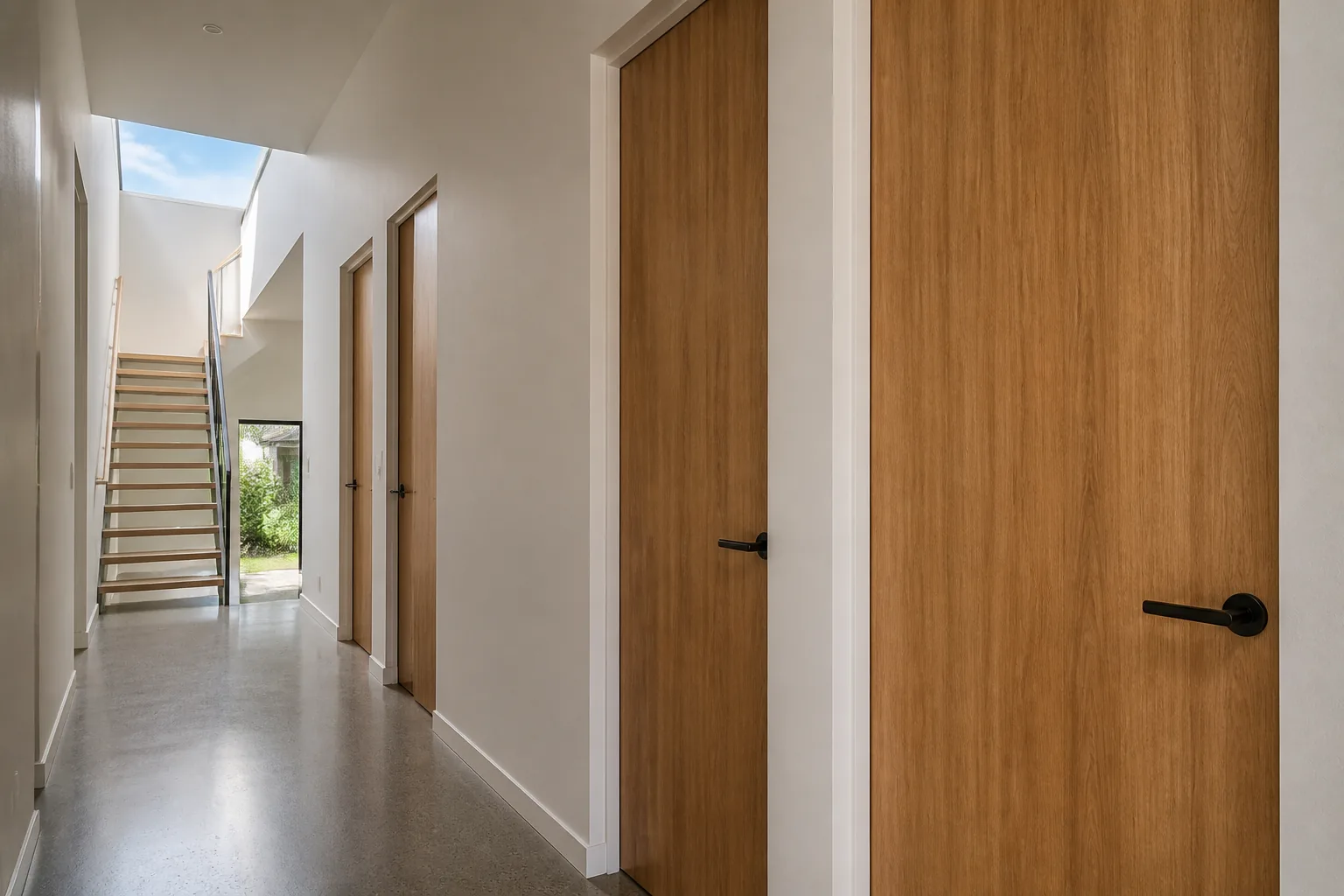 Australian standard acoustic interior doors in a Queensland townhouse hallway