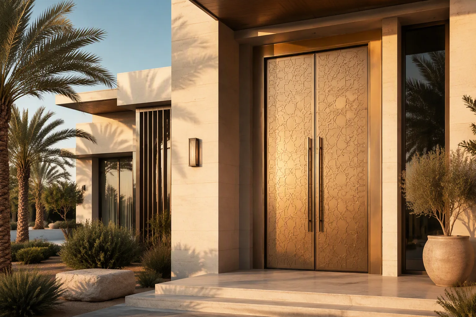 Cast aluminium villa entry door on a modern Riyadh residence