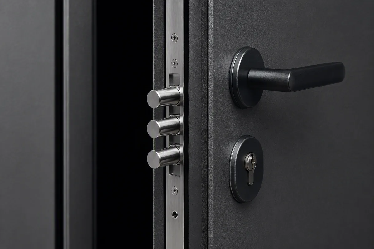 Multipoint lock mechanism inside a steel security door