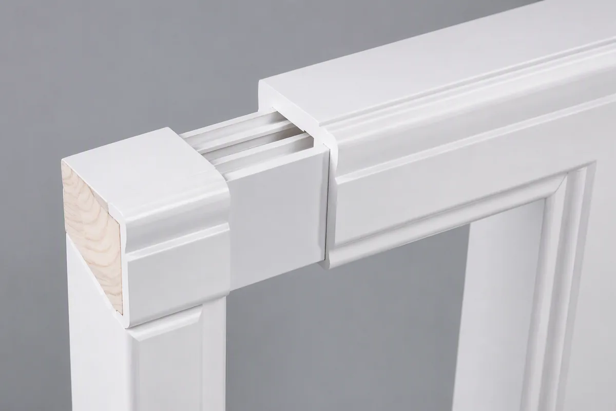 Telescopic adjustable jamb showing its sliding extension joint