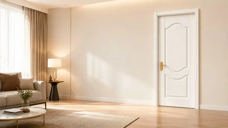 Visfurn white oak eco wooden interior door in a bright warm room