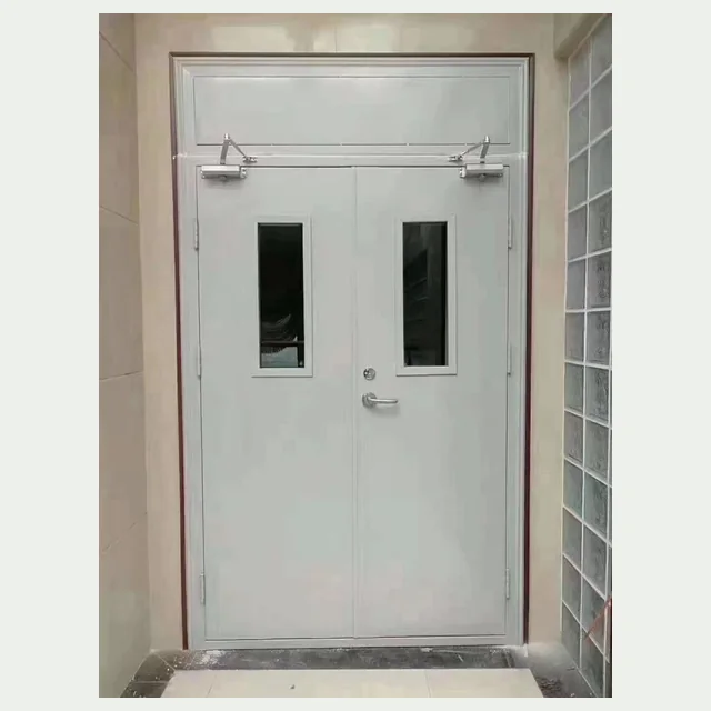 Steel fire and security door installation with glazed vision panel