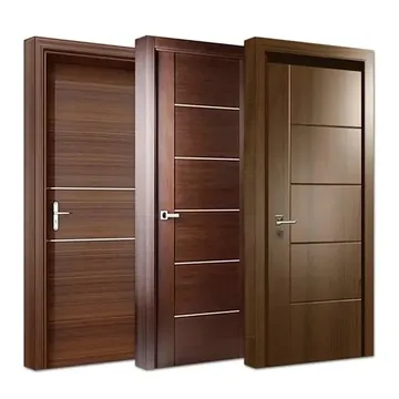 Three modern wooden door designs in walnut and dark wood finishes