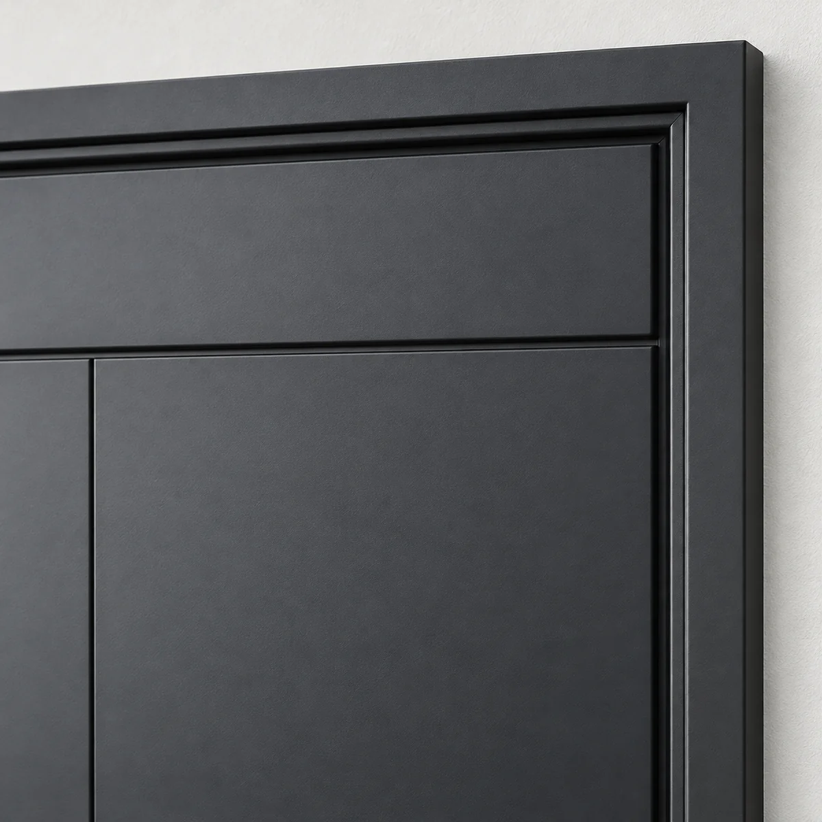 Matching charcoal rectangular frame and upper panel design visualization