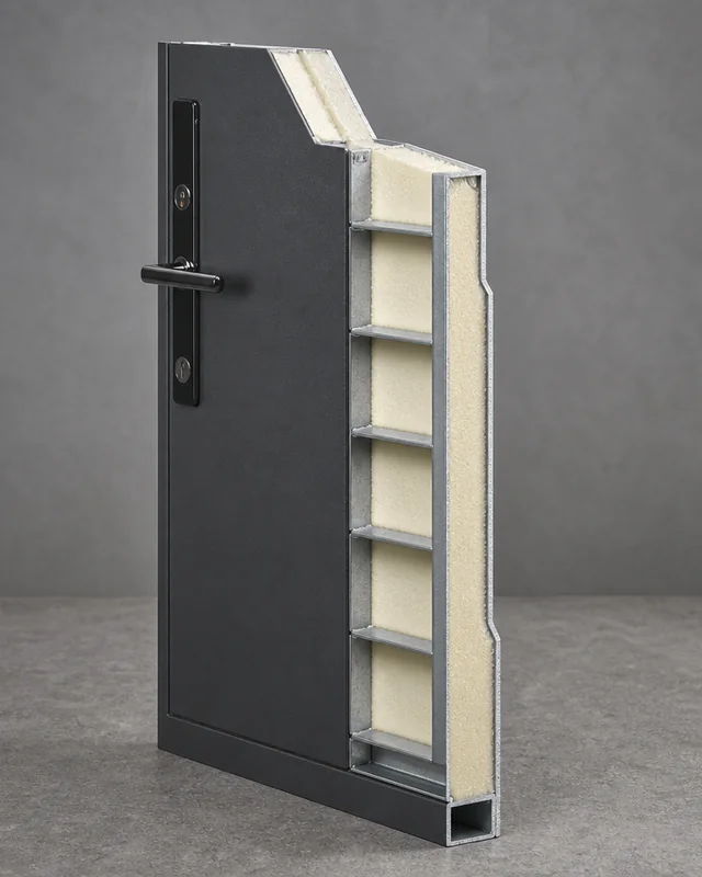 PU foam core and reinforcement detail in steel entrance door
