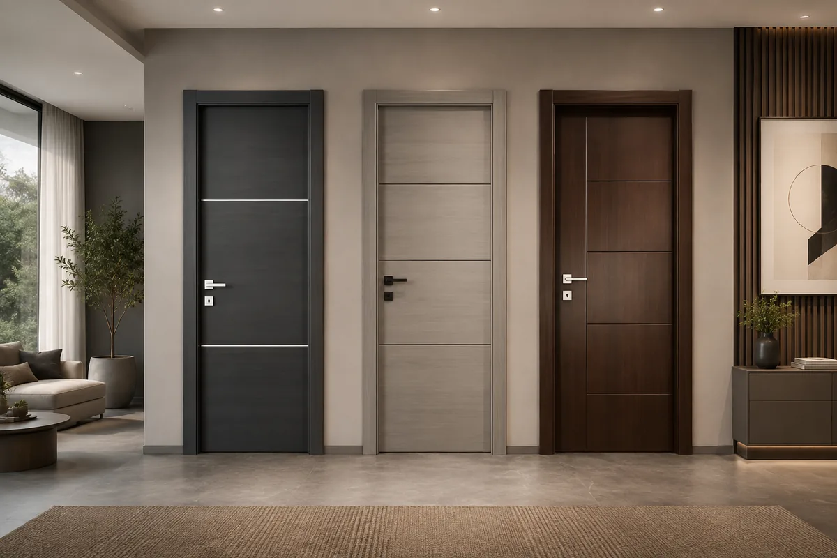 Modern European apartment doors in three coordinated finishes
