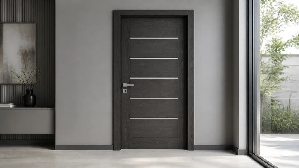 Modern European Apartment Door with metal inlays