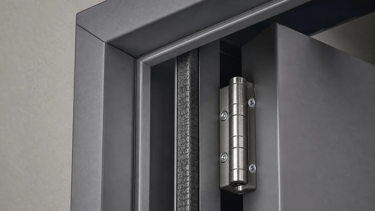 Fire rated door frame seal hinge and latch detail