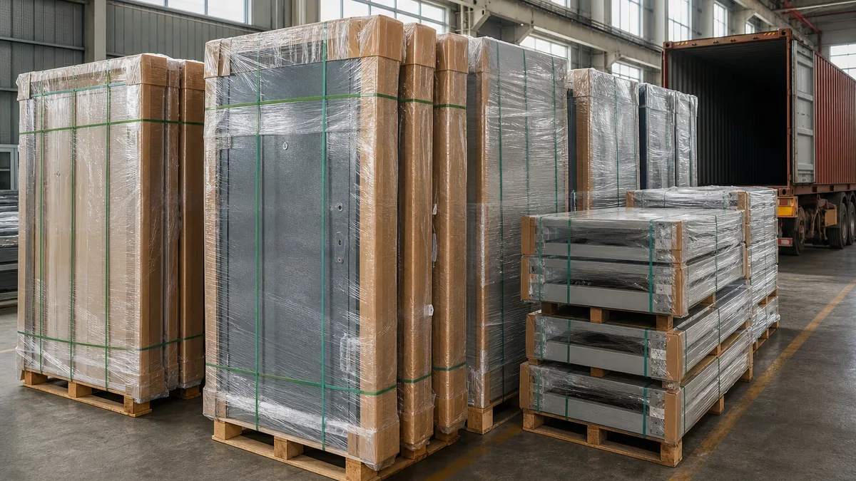 Steel security door export packing with corner protection