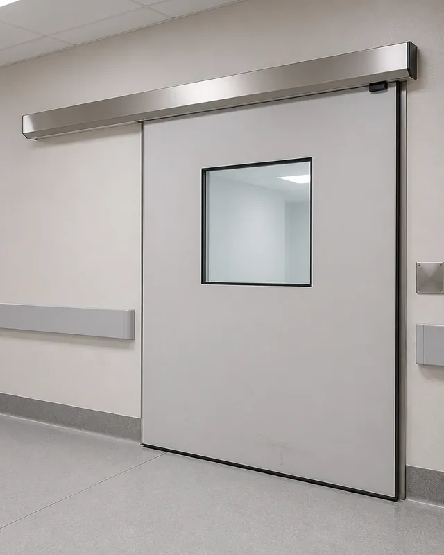 Automatic hermetic sliding hospital door for clean clinical openings