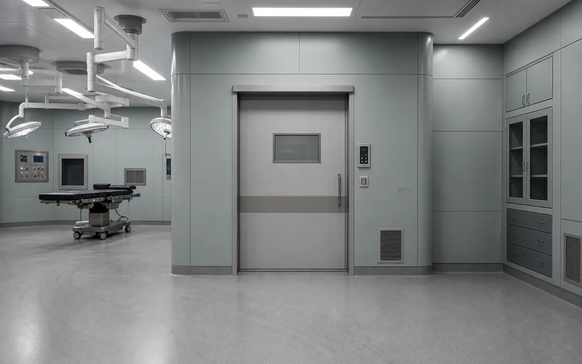 Automatic hermetic sliding door installed at a hospital operating room entrance