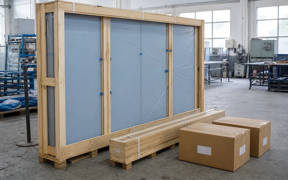Automatic hermetic sliding hospital door packed with operator, track and frame components