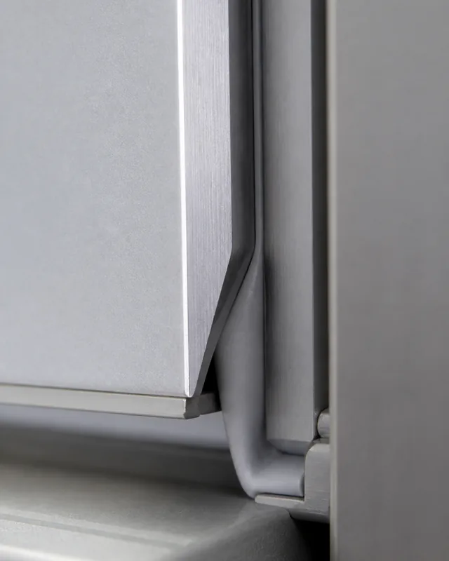 Hermetic seal and bottom guide detail for hospital sliding door