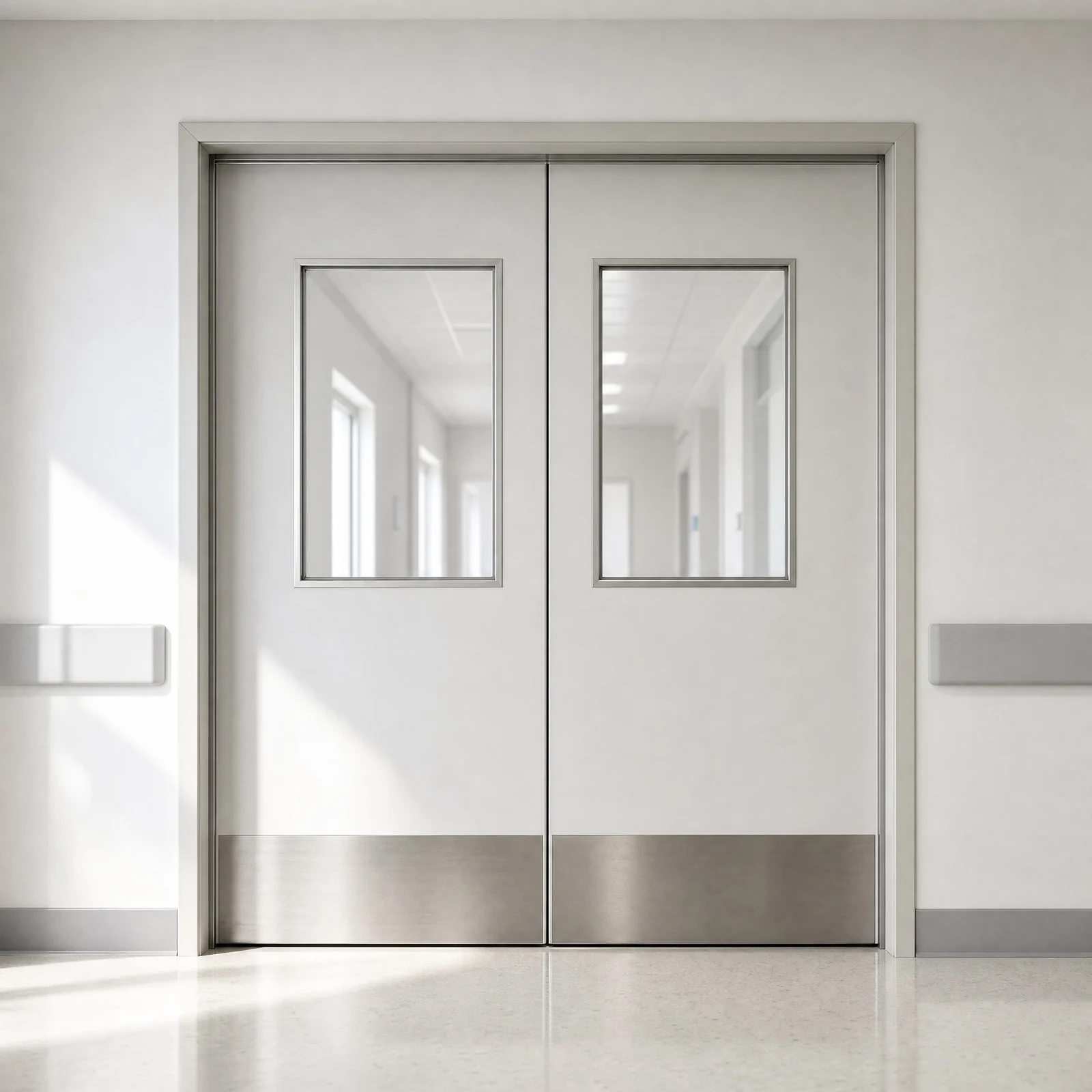 Visfurn modern hospital door with observation window - front view, HPL laminate finish