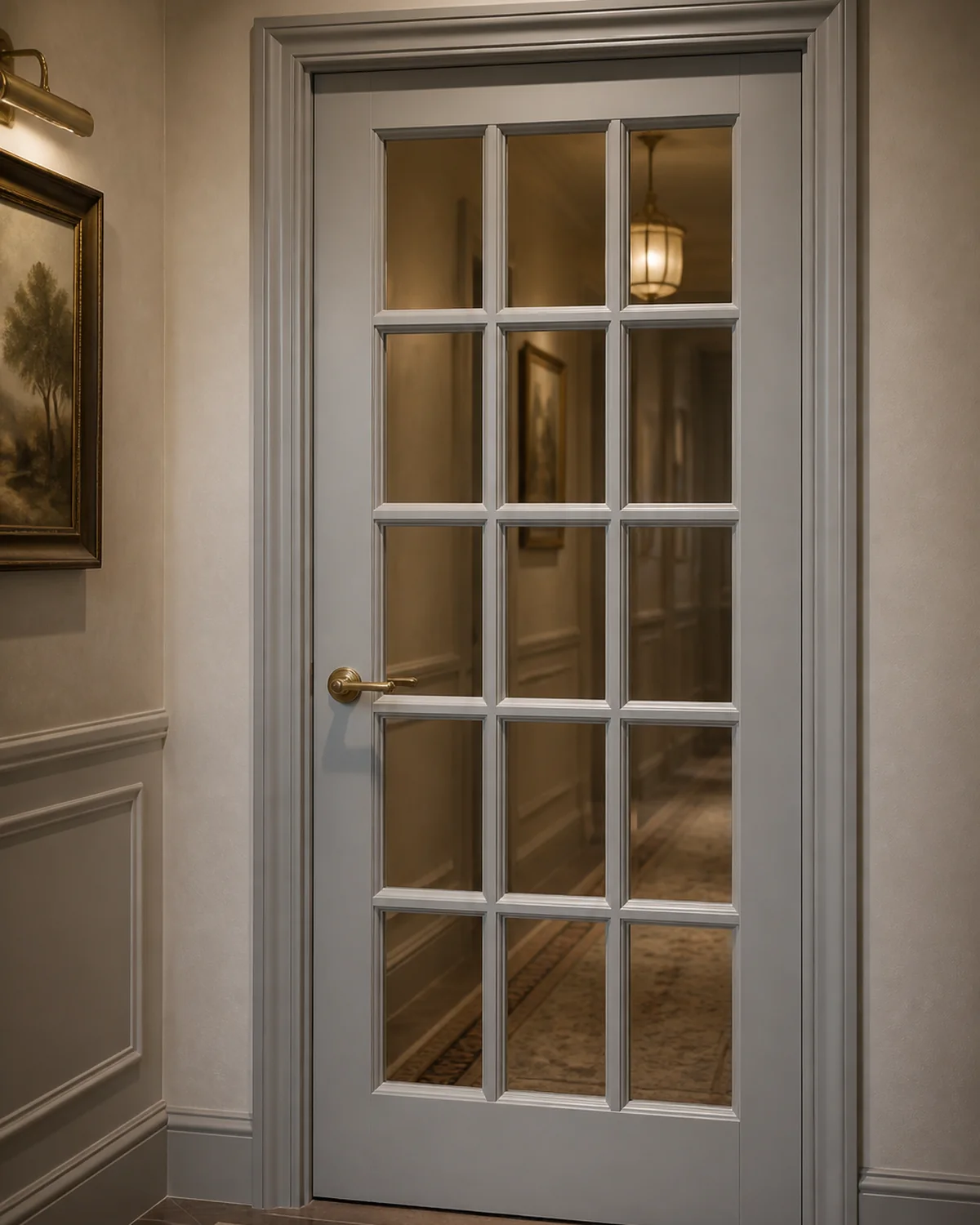 French style glazed suite door with matching frame at a boutique hotel suite entrance