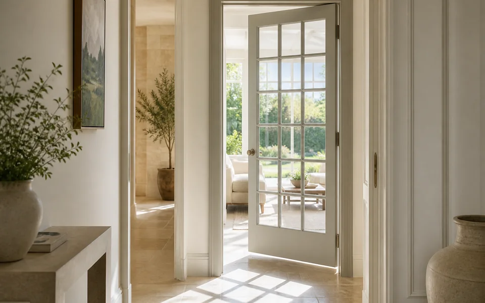 French style glazed doors in a villa interior hallway