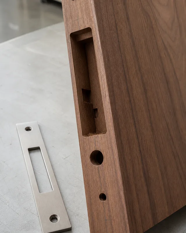Electronic lock closer and hardware preparation detail