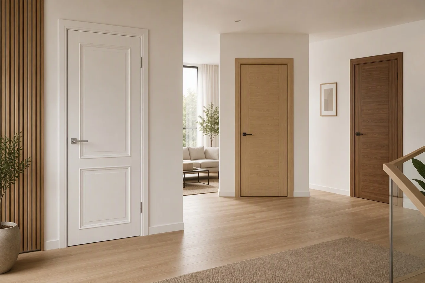 Interior doors in a modern architectural corridor