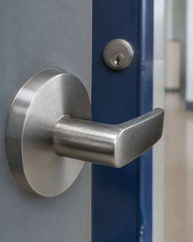 School door security lock and handle detail