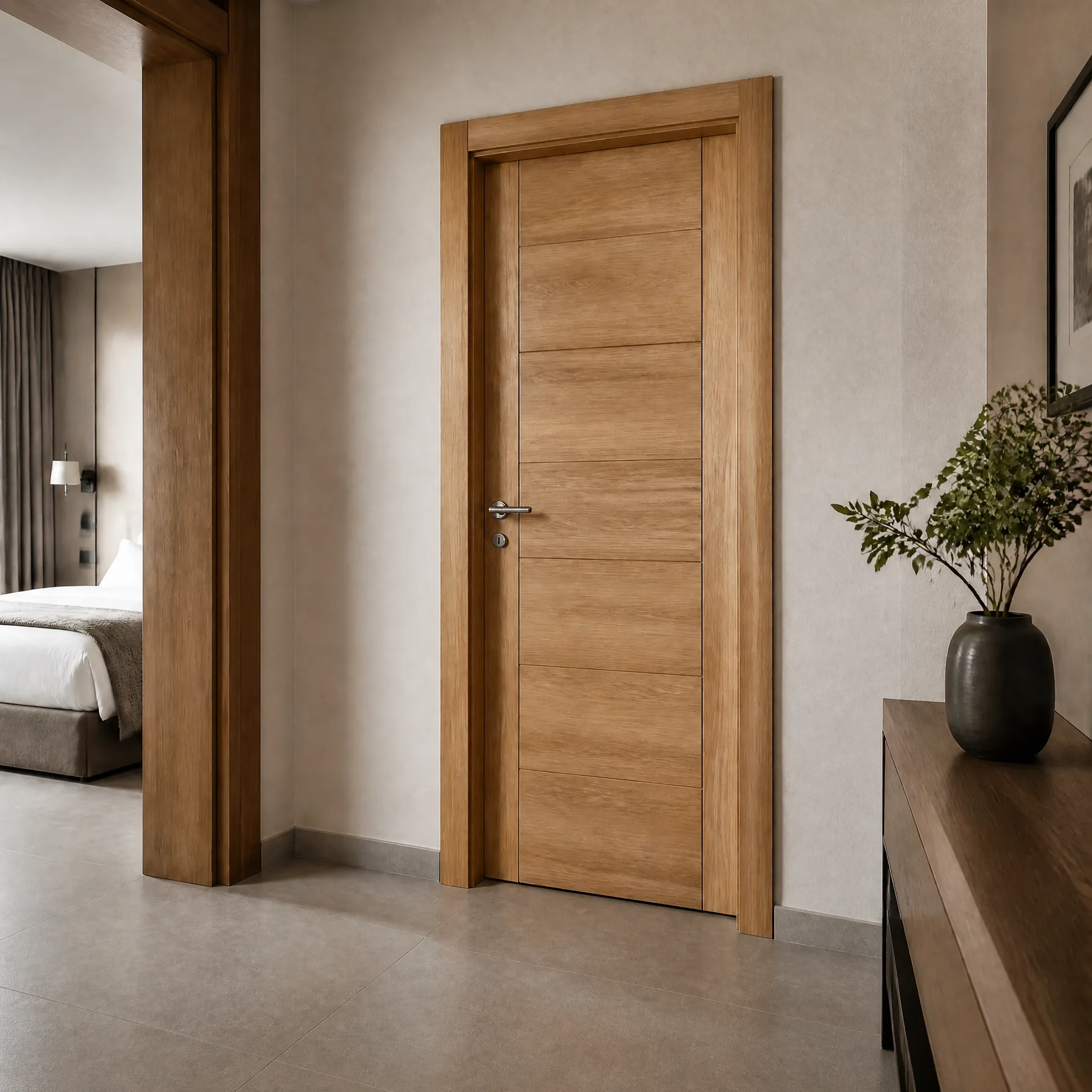 Brown wooden interior door front reference