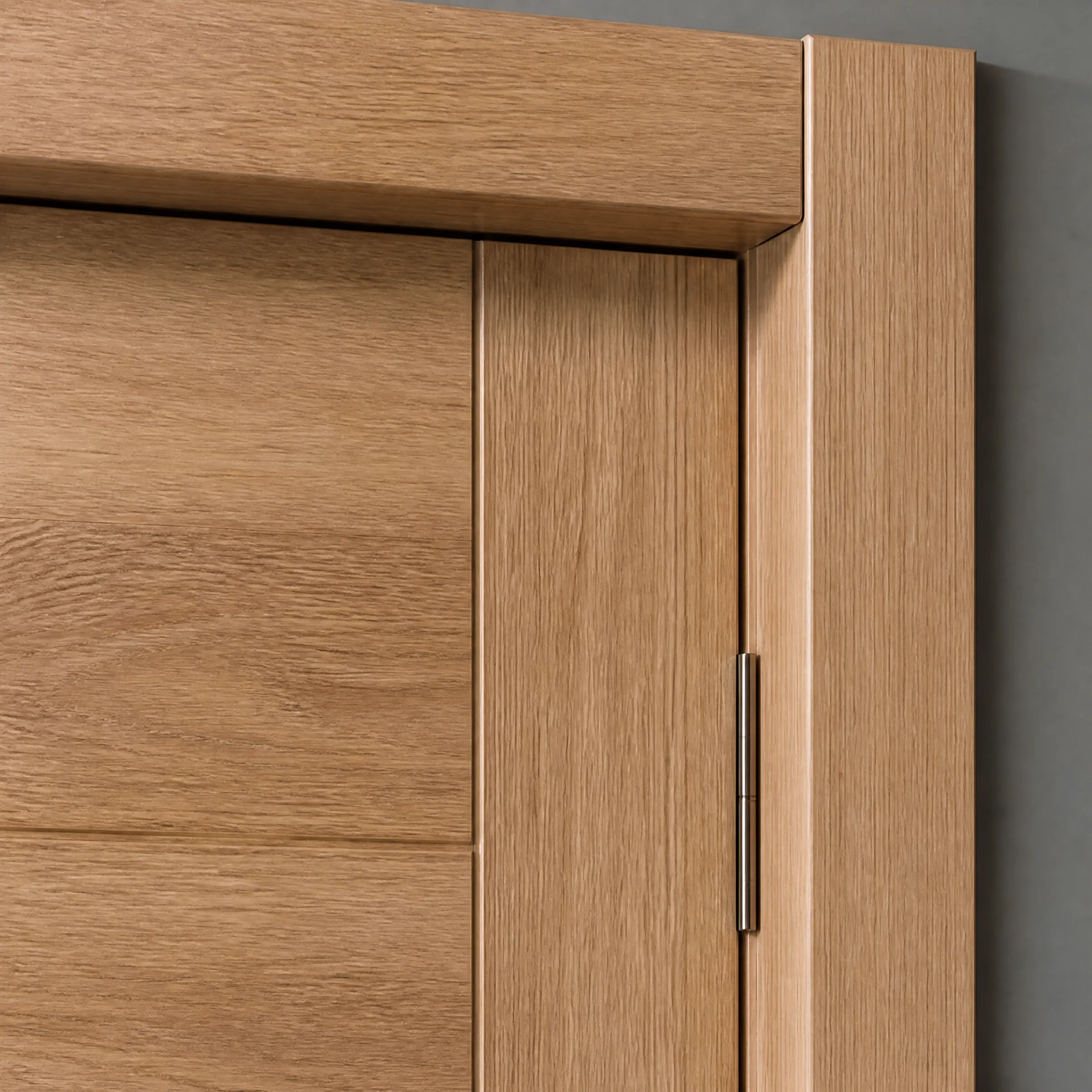 Brown wooden door edge and jamb alignment detail