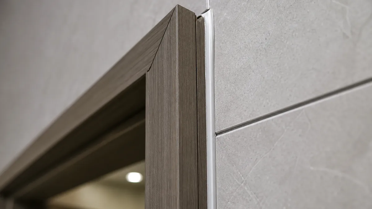 WPC door frame and finished wall thickness detail