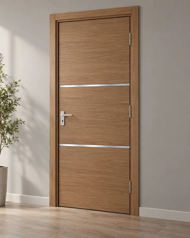 Visfurn modern prehung WPC interior door with oak woodgrain finish