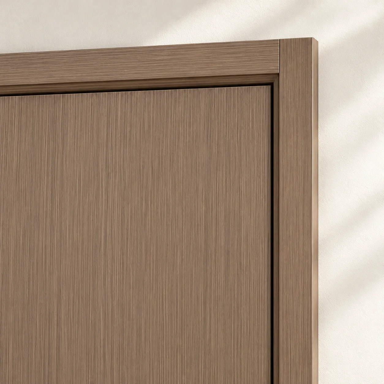 Taupe door face and matching frame finish detail