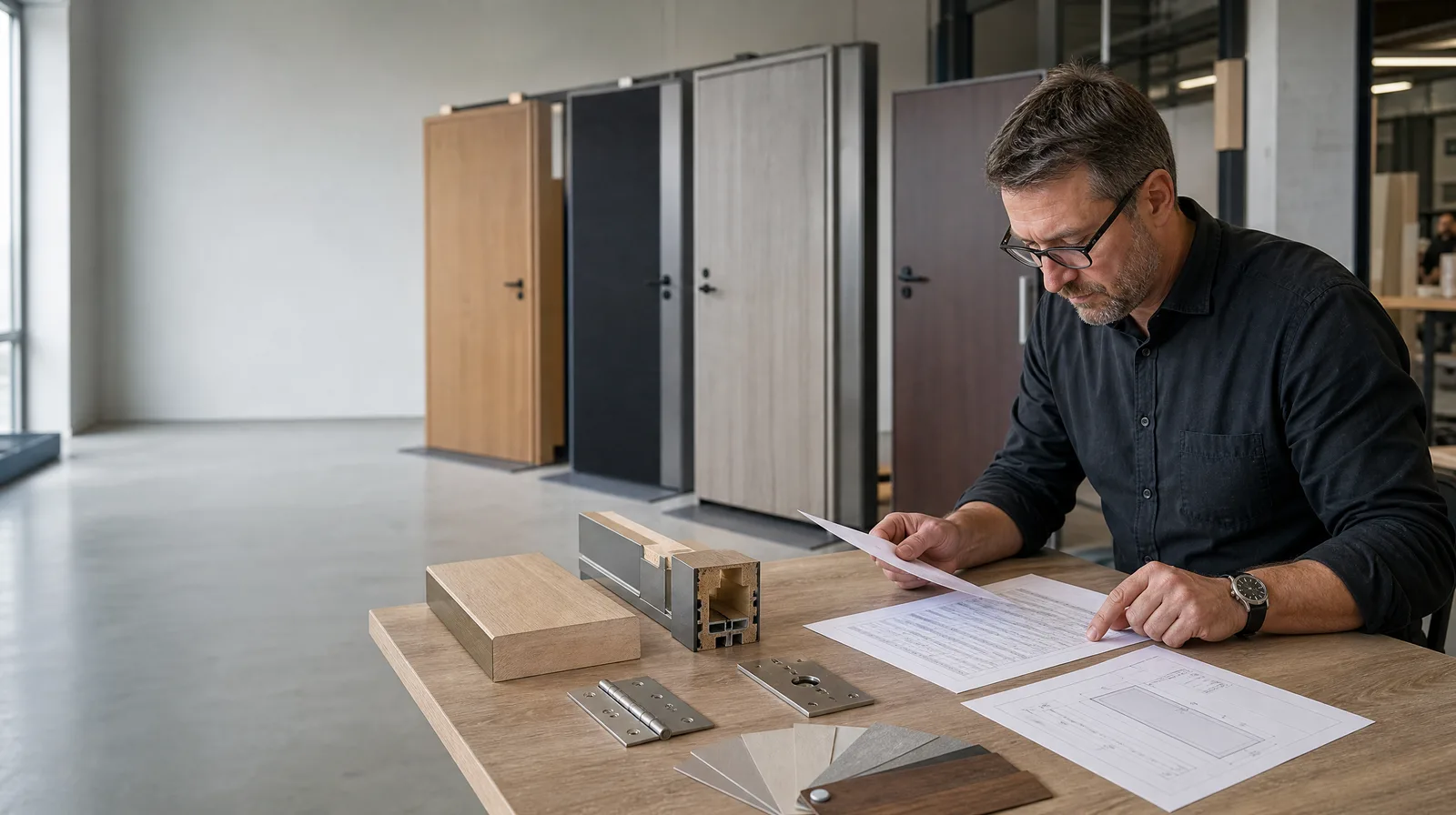 Project door schedule, finish samples and coordinated door system components reviewed for procurement planning