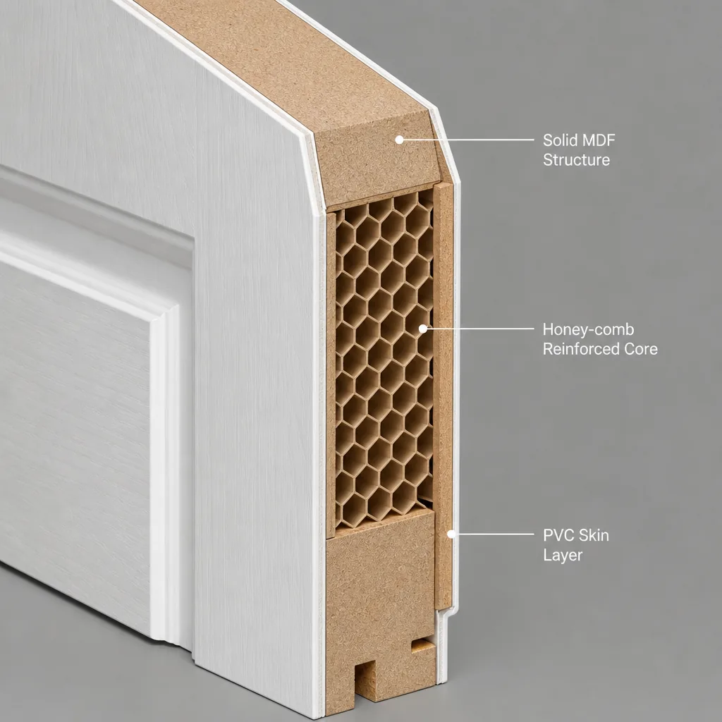 PVC wooden door MDF core and reinforced internal structure section