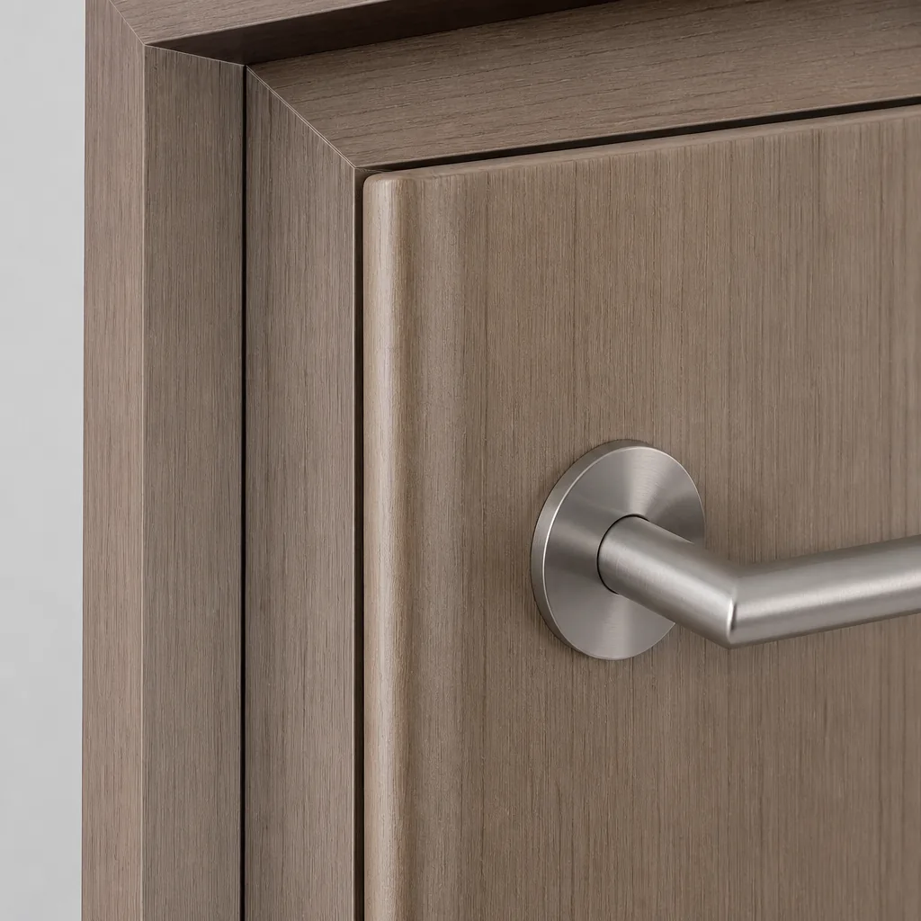 PVC wooden door frame casing and edge detail close up