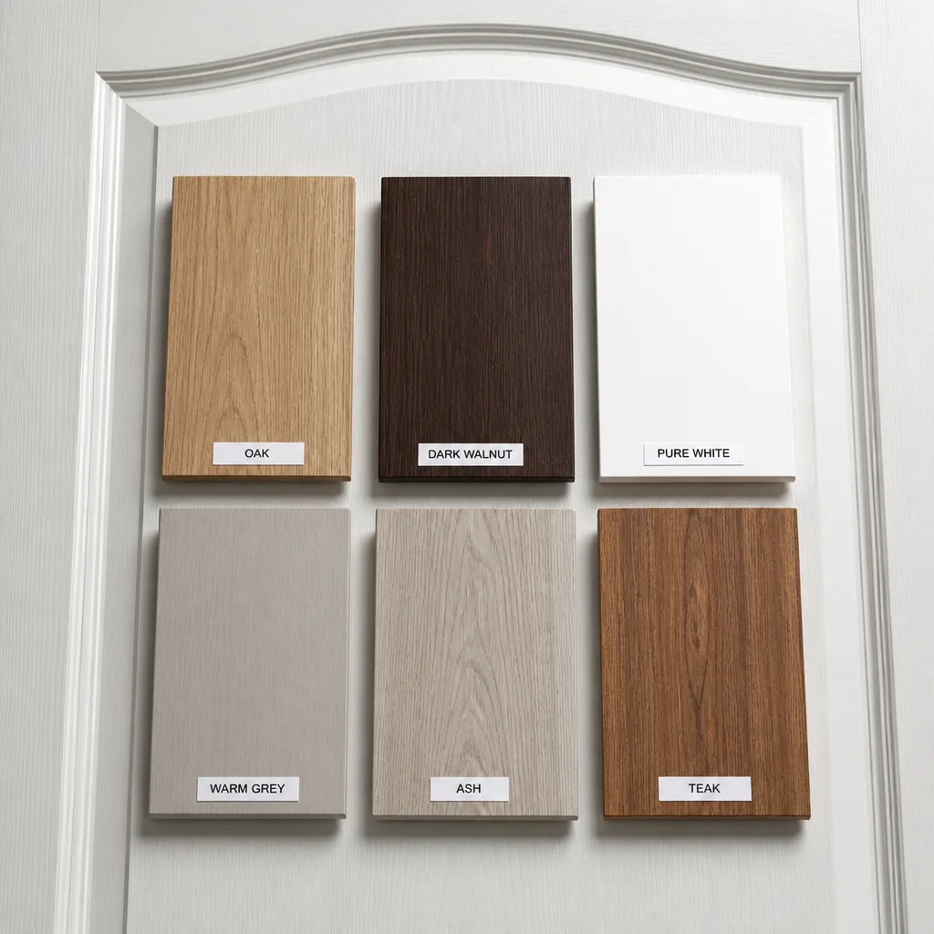 PVC wooden door finish color samples for project selection